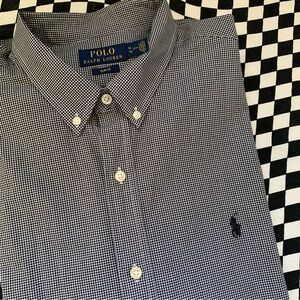Polo Ralph Lauren Black and White Gingham Check Size XL 17 1/2 Slim Fit EUC
